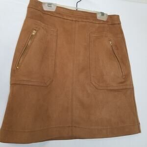 Loft Tan Faux Suede Fully Lined Skirt Zipper Pockets Zipper Closure Size 2P